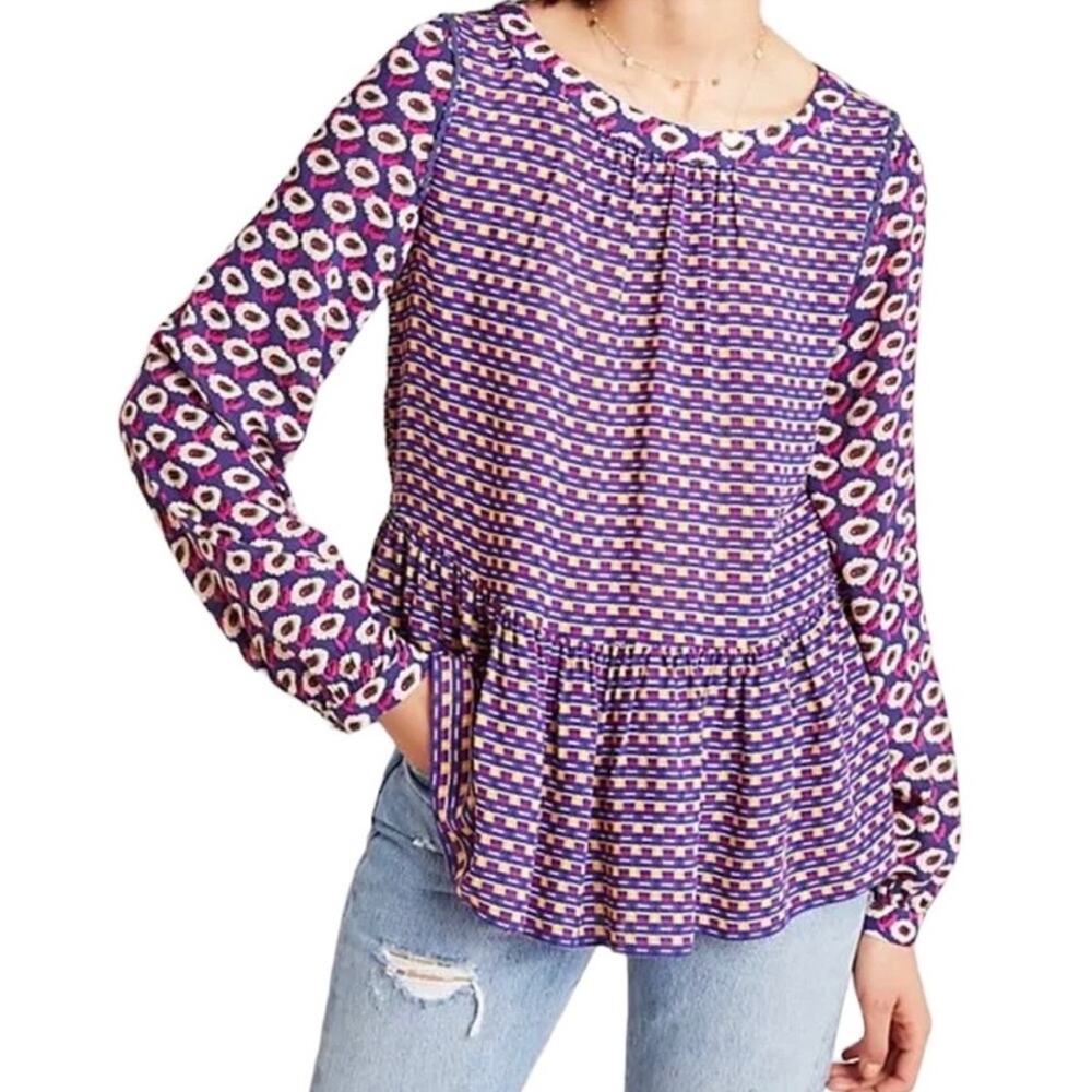 Anthropologie Maeve Cheyenne Peplum Top Purple M